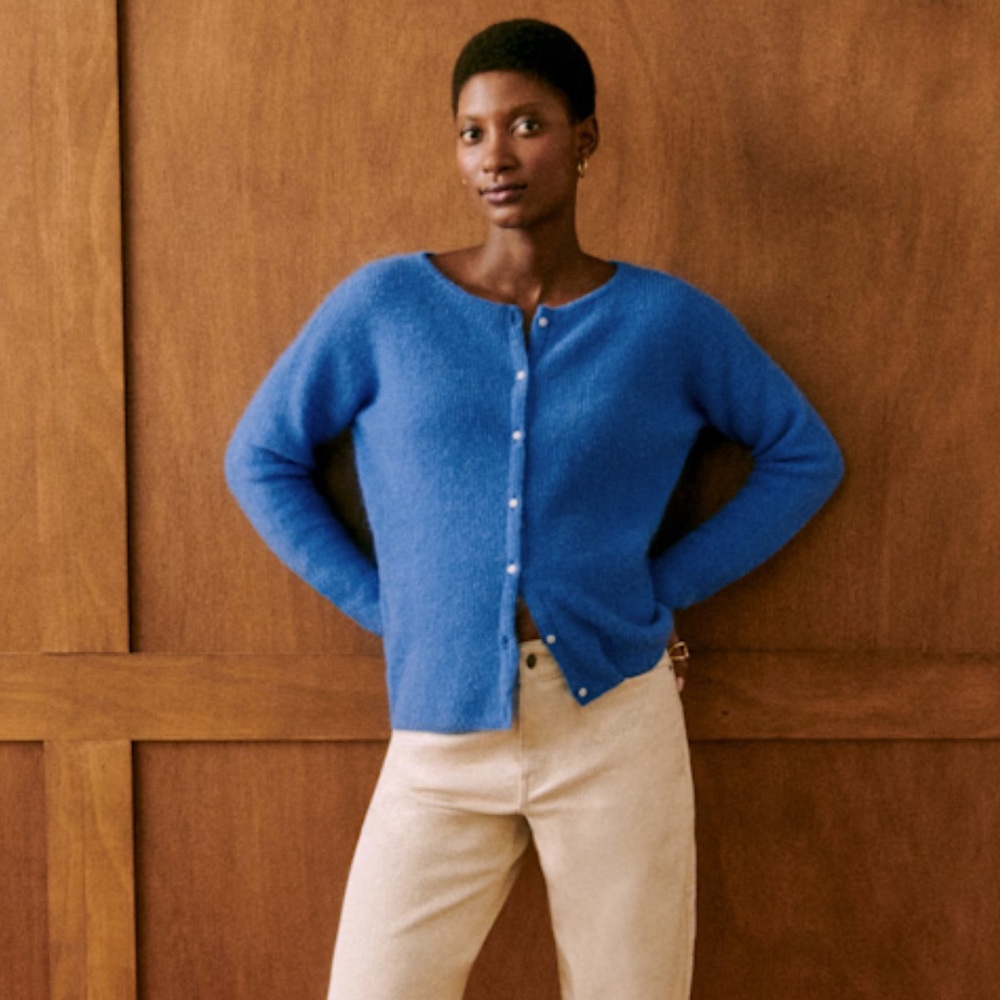 Sezane Gaspard Blue Button-Front Mohair Blend Cardigan